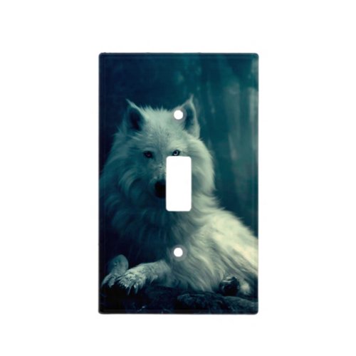 White wolf in the night forest light switch cover