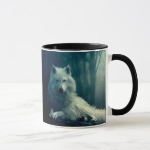 White wolf in the night forest mug