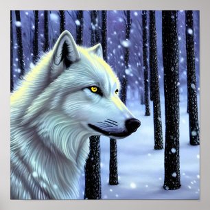 White Wolf in the Snow Poster
