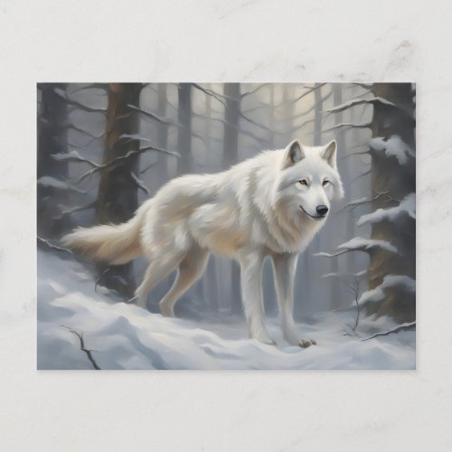 White Wolf in Winter Woods Postcard