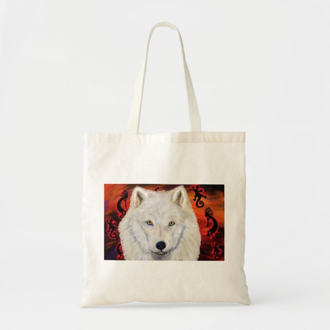 White  Wolf  Kokopelli Tote Bag (Front)