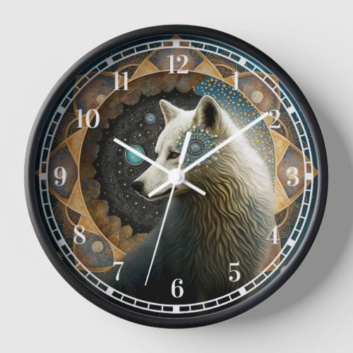 White Wolf Mandala Clock