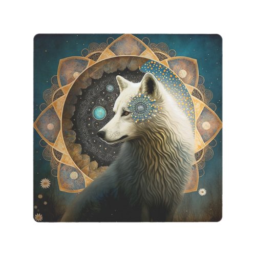 White Wolf Mandala Metal Print