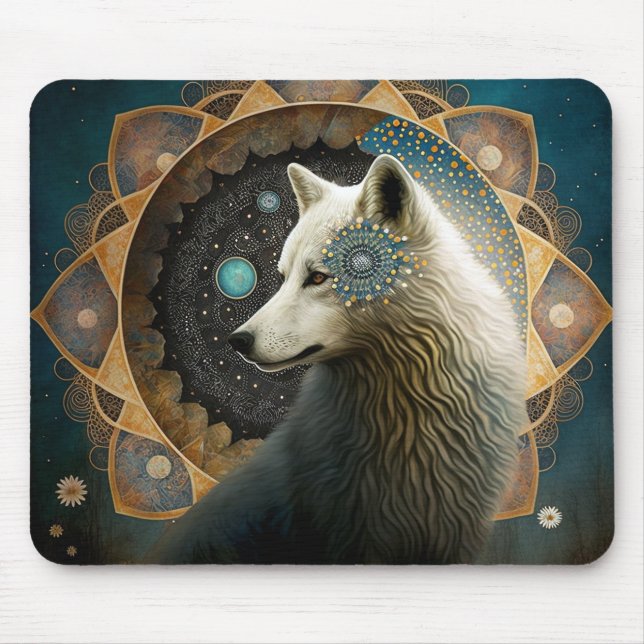White Wolf Mandala Mouse Pad (Front)