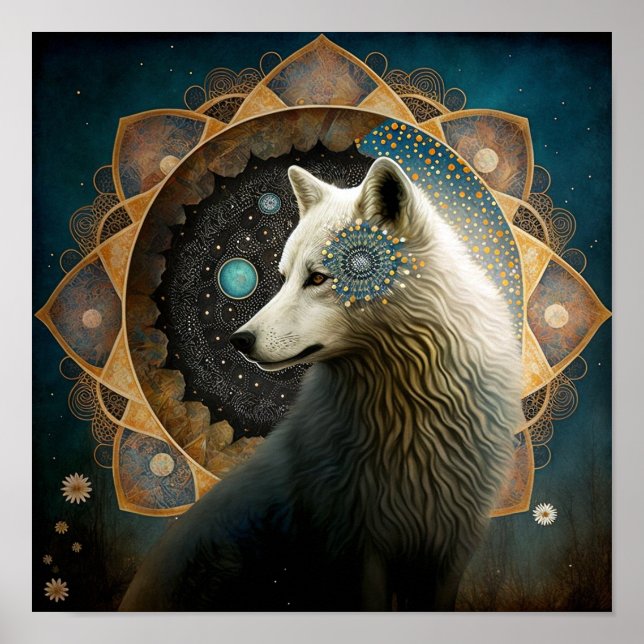 White Wolf Mandala Poster (Front)