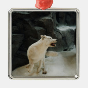 White Wolf Metal Ornament