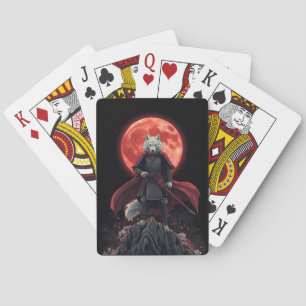 White Wolf Samurai Under the Crimson Blood Moon Poker Cards