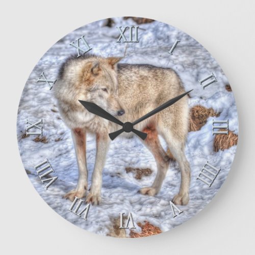 White Wolf  Snow Wildlife Photo Clock