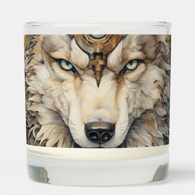 White wolf Steampunk good luck wish Scented Candle (Front)