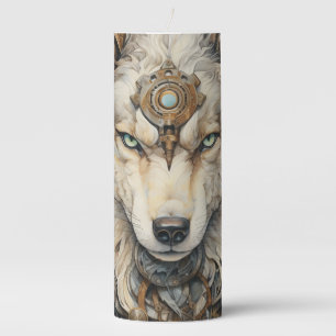White wolf Steampunk Pillar Candle