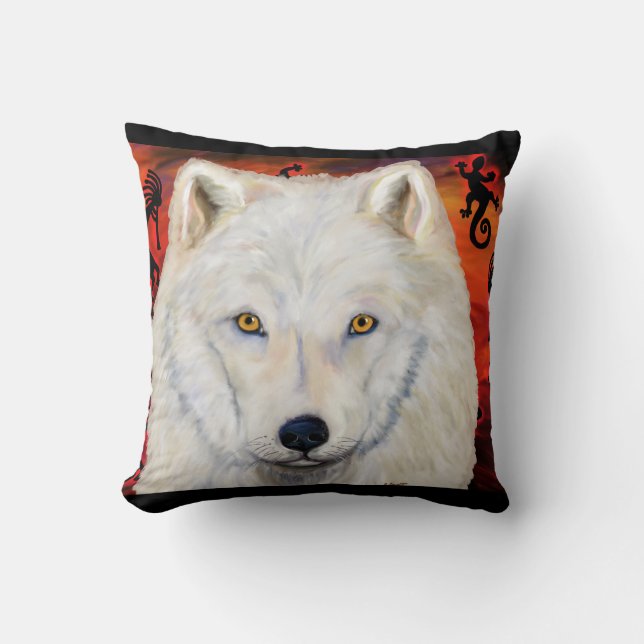 White Wolf Throw Pillow (Front)