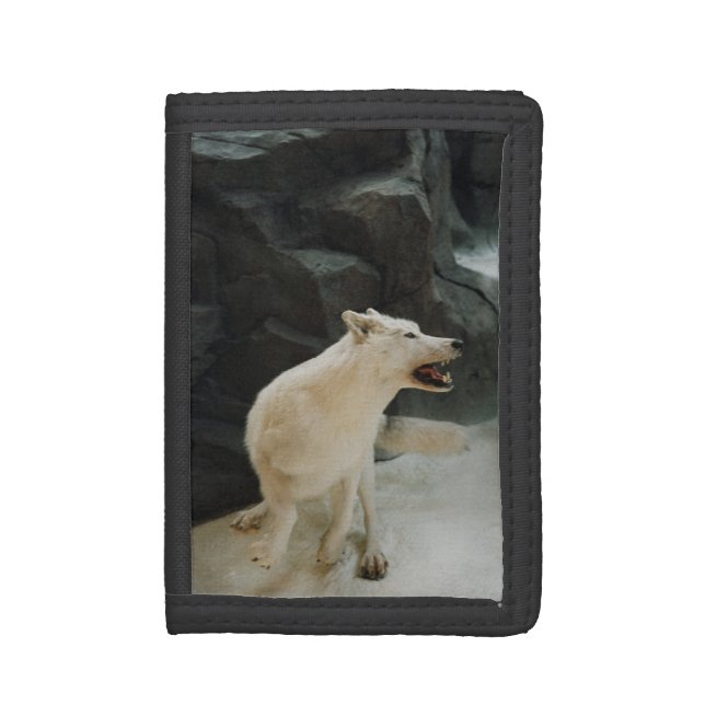 White Wolf Tri-fold Wallet (Front Vertical)