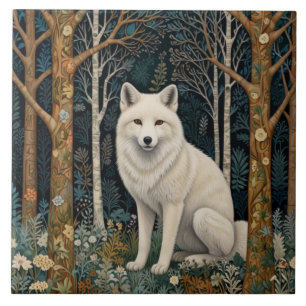 White wolf vintage boho woodland forest ceramic tile