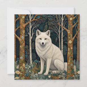 White wolf vintage boho woodland forest holiday card