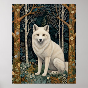 White wolf vintage boho woodland forest poster