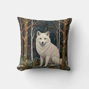White wolf vintage boho woodland forest  throw pillow