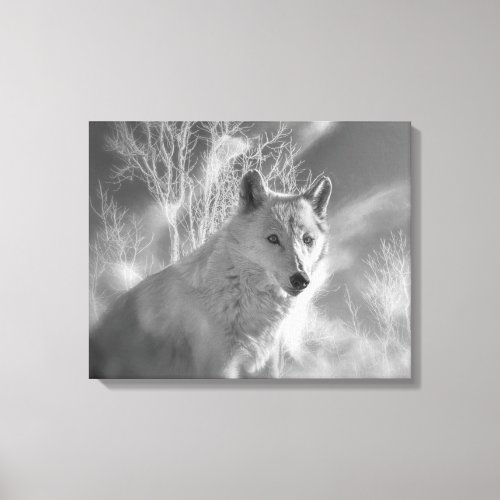 WHITE WOLF WHITE FOREST CANVAS PRINT