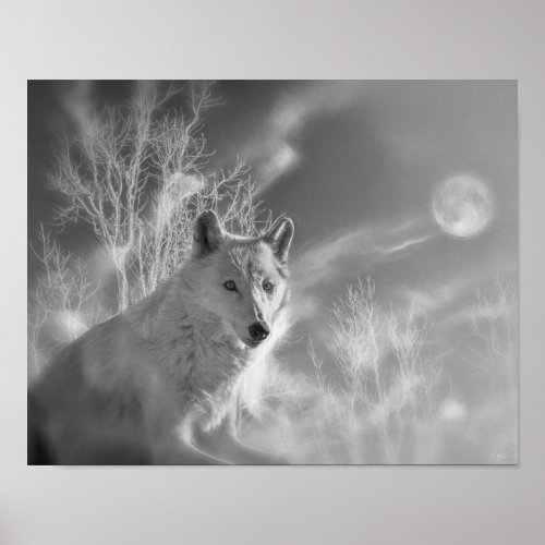 WHITE WOLF WHITE FOREST POSTER