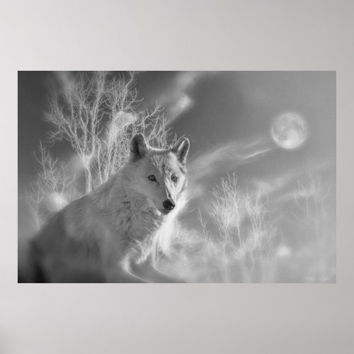 WHITE WOLF WHITE FOREST POSTER