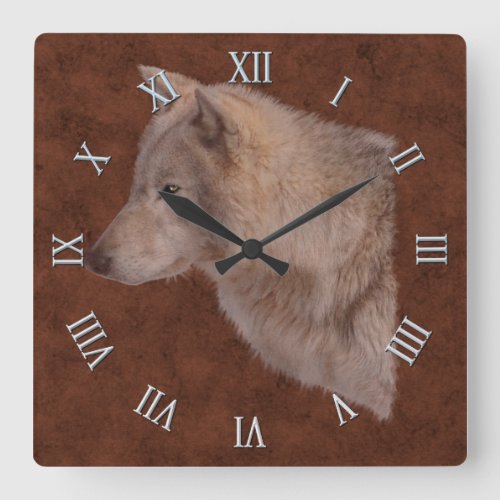 White Wolf Wildlife Portrait Art Square Wall Clock