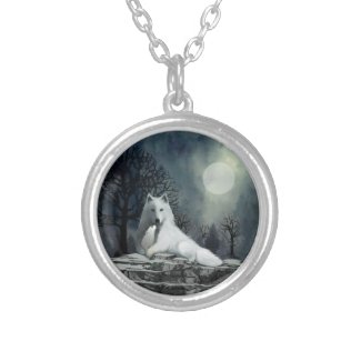 White Wolf with Pup Necklace