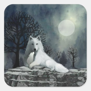 White Wolf With Pup Stickers by AutumnRoseMDS at Zazzle