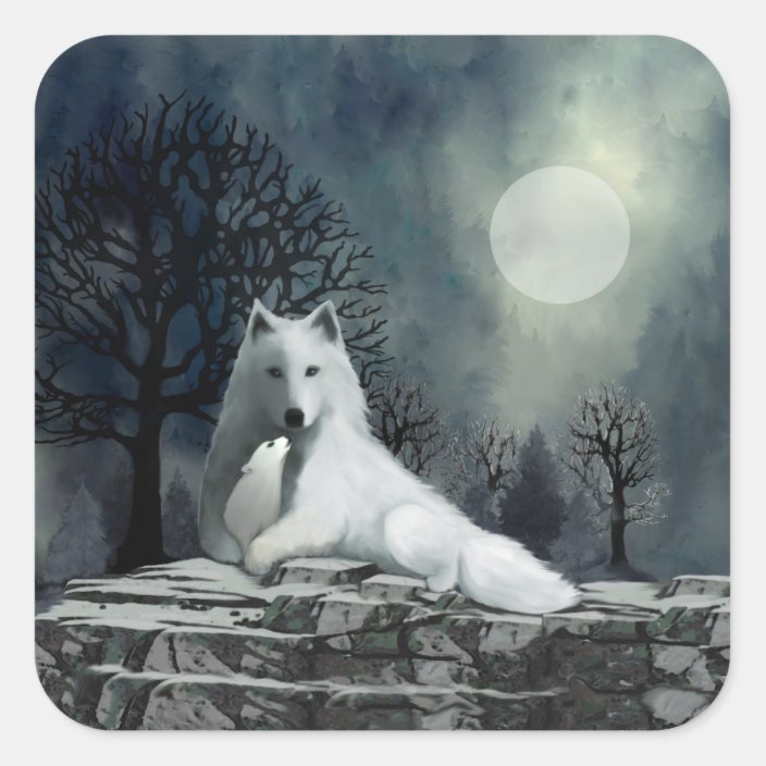 White Wolf With Pup Stickers Zazzle Com