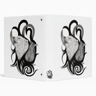 White Wolf with Raven Tribal Art 3 Ring Binder