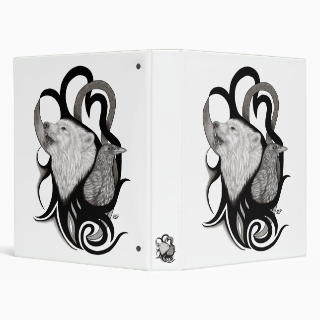 White Wolf with Raven Tribal Art 3 Ring Binder (Background)