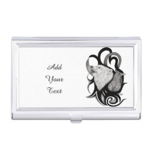 White Wolf with Raven Tribal Art Business Card Case