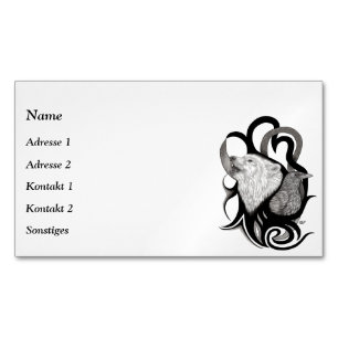 White Wolf with Raven Tribal Art Business Card Magnet