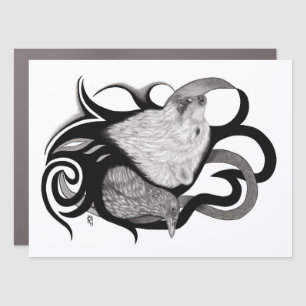 White Wolf with Raven Tribal Art Car Magnet
