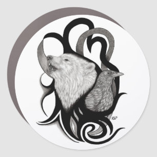White Wolf with Raven Tribal Art Car Magnet