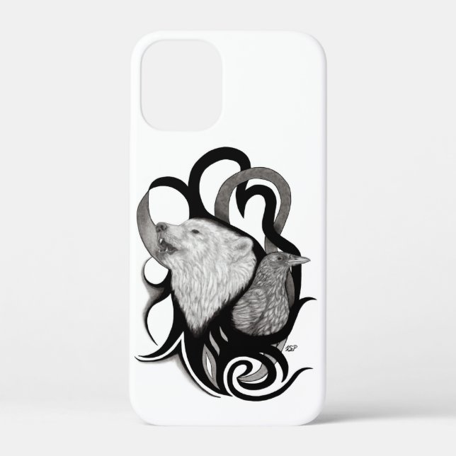 White Wolf with Raven Tribal Art Case-Mate iPhone Case (Back)