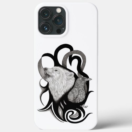 White Wolf with Raven Tribal Art iPhone 13 Pro Max Case