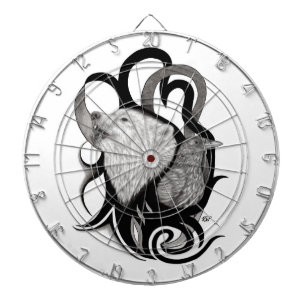 White Wolf with Raven Tribal Art Dart Board