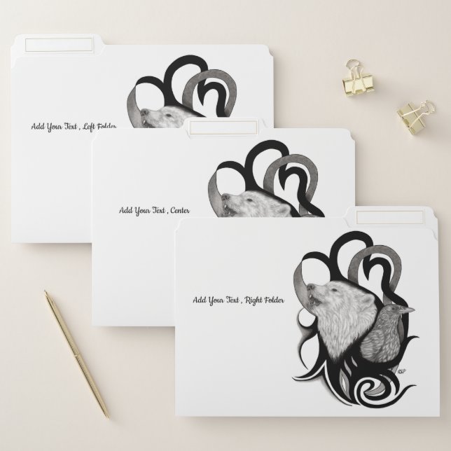 White Wolf with Raven Tribal Art File Folder (Set)