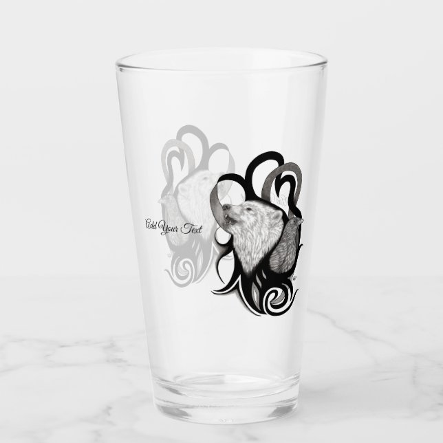 White Wolf with Raven Tribal Art Glass (Front)