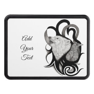 White Wolf with Raven Tribal Art Hitch Cover