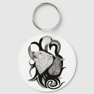 White Wolf with Raven Tribal Art Keychain