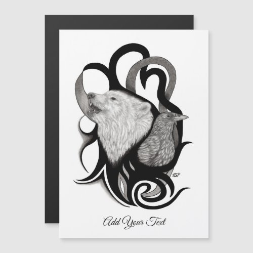 White Wolf with Raven Tribal Art Magnetic Invitation