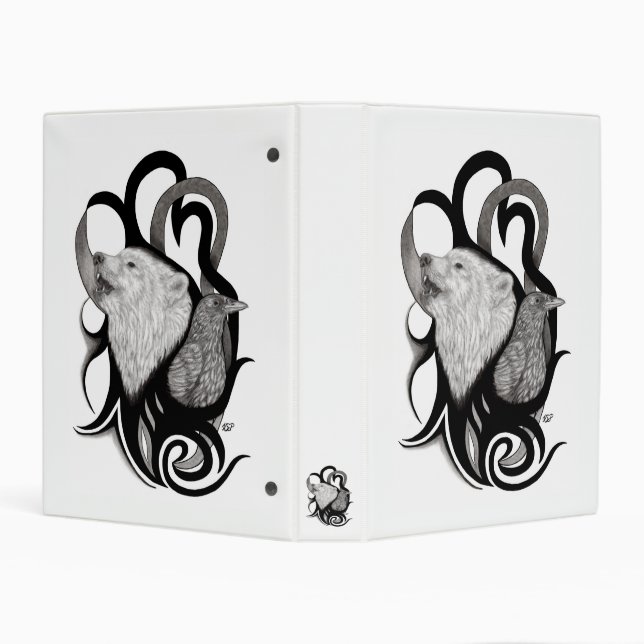 White Wolf with Raven Tribal Art Mini Binder (Background)