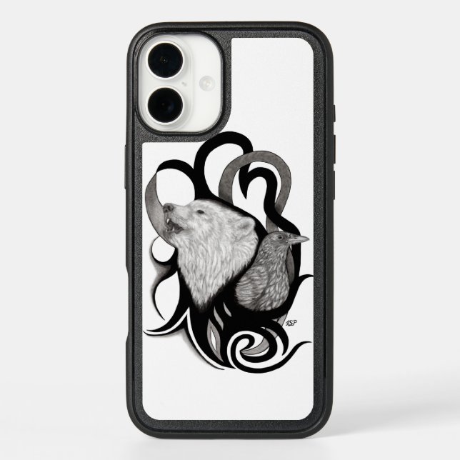 White Wolf with Raven Tribal Art OtterBox iPhone C 16 Plus Case (Back)