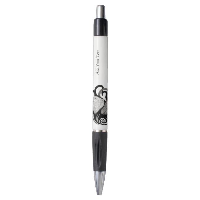 White Wolf with Raven Tribal Art Pen (Front Vertical)