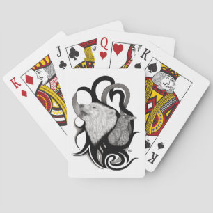 White Wolf with Raven Tribal Art Poker Cards