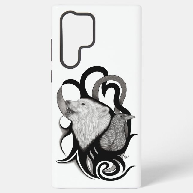 White Wolf with Raven Tribal Art Samsung Galaxy Case (Back)