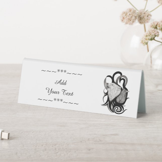 White Wolf with Raven Tribal Art Table Tent (In SItu (Table))