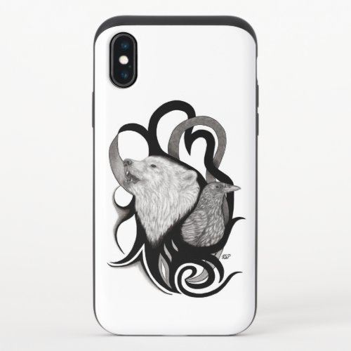 White Wolf with Raven Tribal Art iPhone X Slider Case