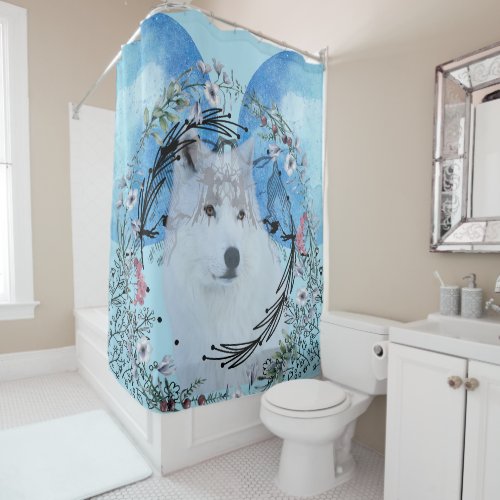 White Wolf With Two Moons Shower Curtain