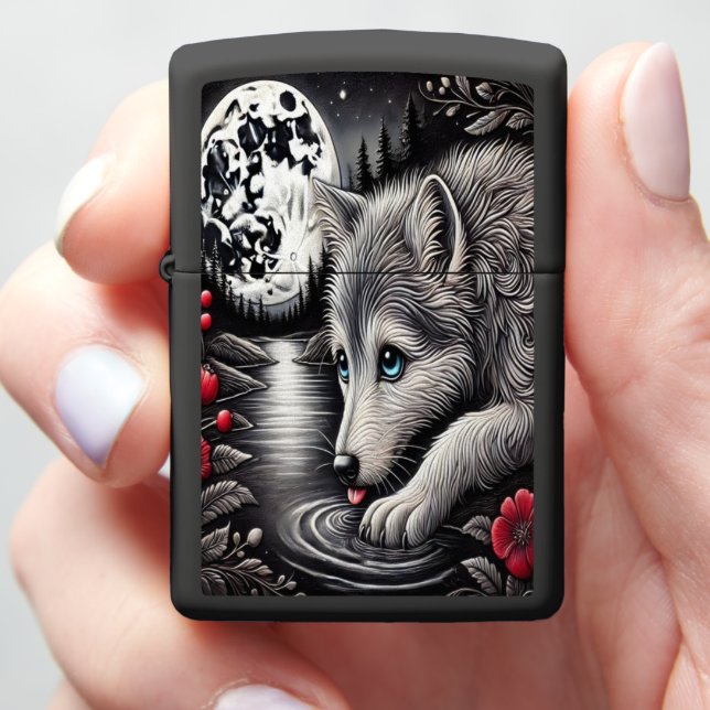 White Wolf's Moonlit Moment Zippo Lighter (In Hand)